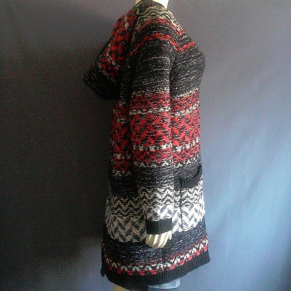 Miss Me Aztec Hooded Pocket Swing Cardigan Sweater Coat M - Picture 5 of 9